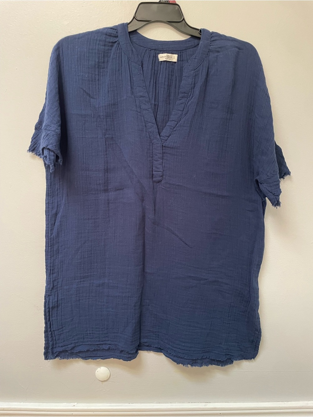 Natural Life Cotton Gauze Navy Blue Oversized Tunic Top Beach Cover Dress small